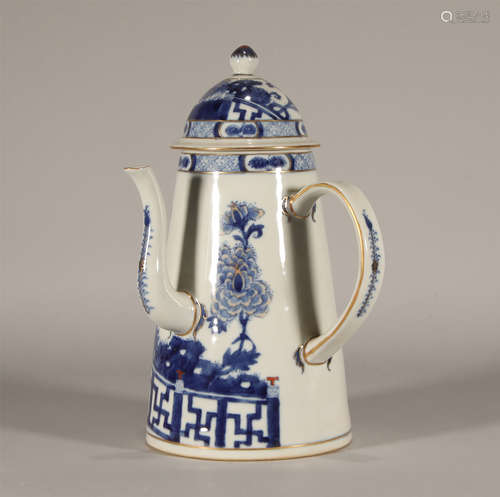 Qing Dynasty Qianlong Blue and White Rich Peony Pot.