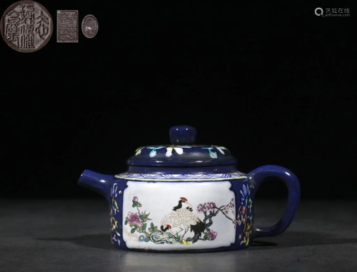 Chinese Enamel Zisha Teapot,Mark