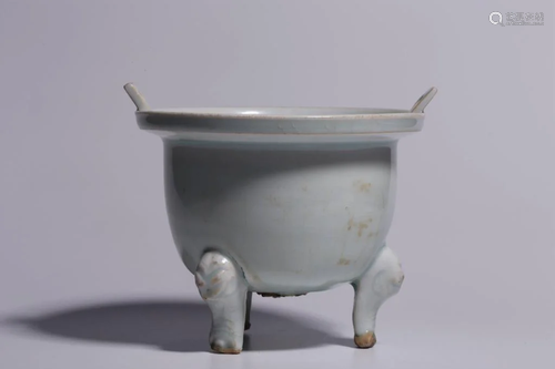 Chinese Hutian Ware Tripod Censer w Handle