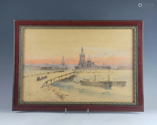 Antique Russian N.Prokofiev Watercolor