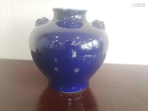 Chinese Blue Glazed Porcelain Zun Vase