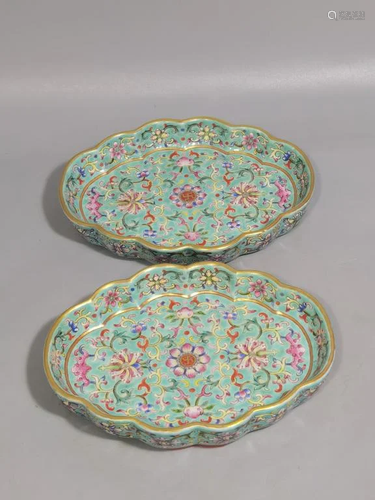 Pair of Chinese Famille Rose Porcelain Plates