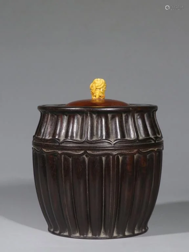 Chinese Hand Carved Zitan Wood Tea Caddy