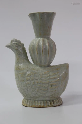 Chinese Hutian Ware Vase w Chicken Head