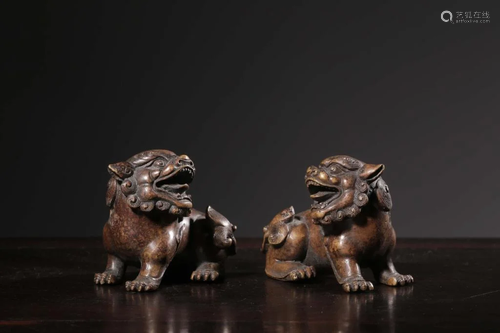 Pair of Qing Chinese Bronze Lion