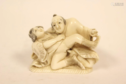 Japanese Bone Carved Erotic Subject Figurine Netsu