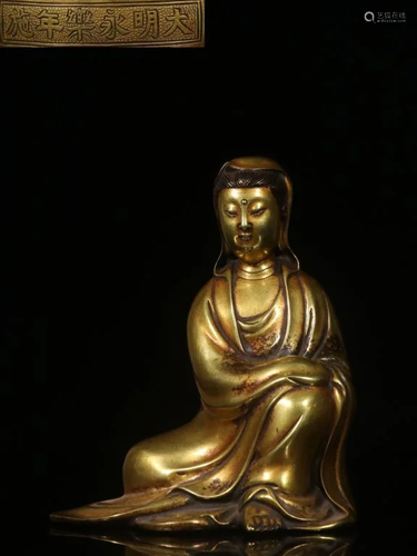 Chinese Gilt Bronze Guanyin,Mark