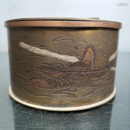 Chinese Bronze Ink Box,Silver inlaid