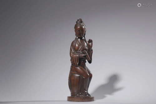 Qing Chinese Huangyang Wood Carved Guanyin