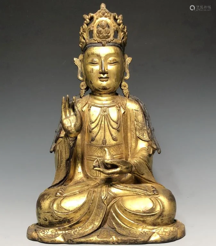 Chinese Gilt Bronze Guanyin