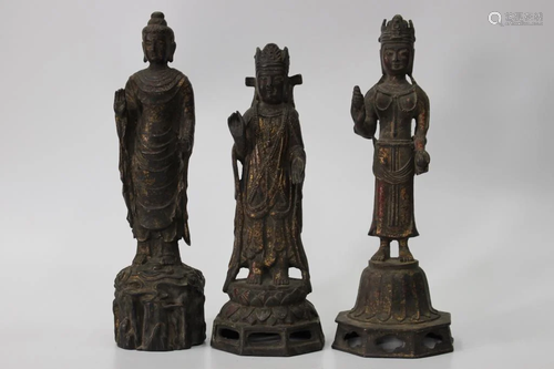 Three Chinese Gilt Bronze Buddha