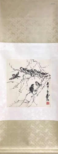 Chinese Ink Color Scroll Painting,Signed