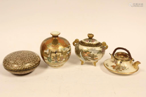 4 Pics Japanese Satsuma Miniature Porcelain