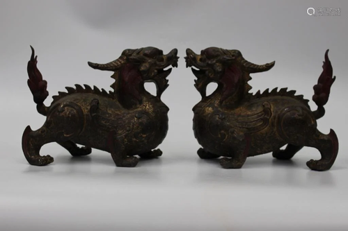 Pair of Chinese Bronze Kirin