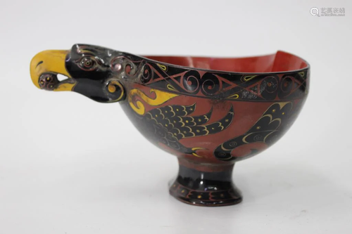 Chinese Lacqure Wood Vessel in Eagle Shape