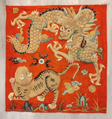 Chinese Silk Embroidery of Tiger and Dragon