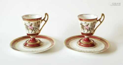 Antique Pair Porcelain Cup Saucer Ambrosius Lamm