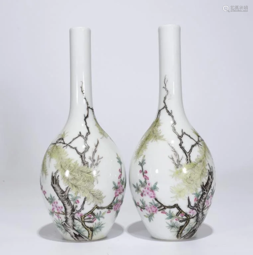 Pair of Chinese Famille Rose Porcelain Vases