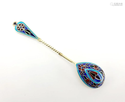 Antique Russian Silver Plique a Jour Enamel Spoon