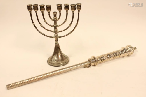 Two Hanukkah Lamp &Sterling Lighter for Sabbath