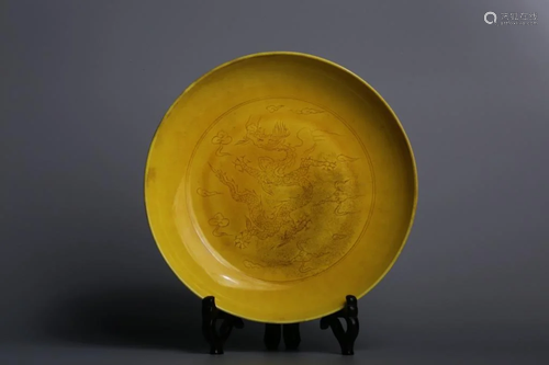 Chinese Yellow Glazed Porcelain Plate,Mark