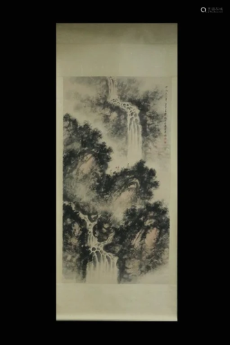 Chinese Ink Color Landscape Scroll Painting