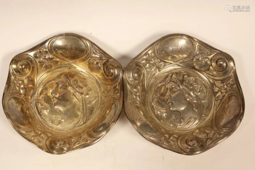 Pair of Sterling Silver Art-nouveau Figural Bowl