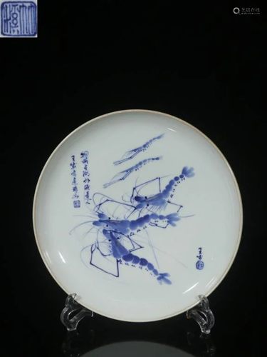 Chinese Hand Paint Blue and White Porcelain Plate,