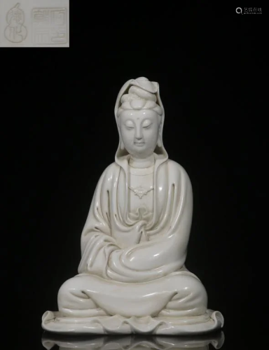 Mark, Chinese Blanc De Glazed Porcelain Guanyin