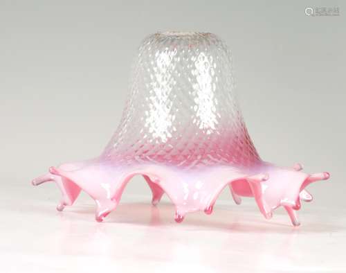 A 19TH CENTURY PINK GLASS LAMP SHADE