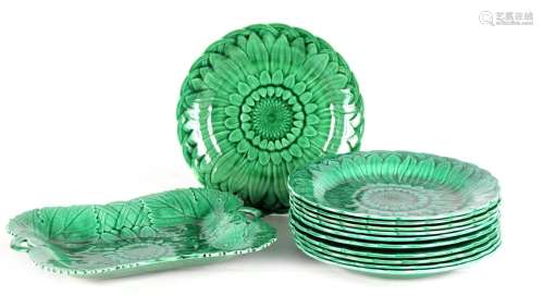 A COLLECTION OF ELEVEN 19TH CENTURY WEDGWOOD GREEN MAJOLICA ...