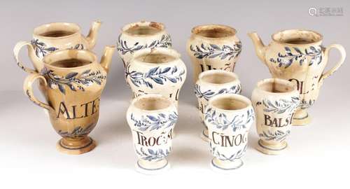 A COLLECTION OF 10 18TH CENTURY CREAMWARE DRUG JARS