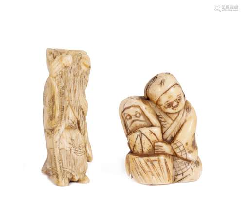 † TWO MEIJI PERIOD JAPANESE CARVED IVORY NETSUKES