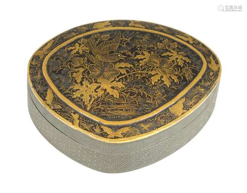 A JAPANESE MEIJI PERIOD GOLD INLAID IRON LIDDED BOX