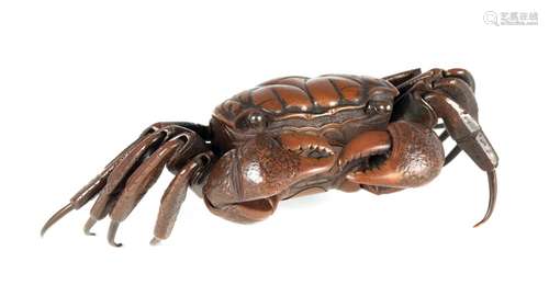 A JAPANESE MEIJI PERIOD ARTICULATED BRONZE MODEL OF A CRAB