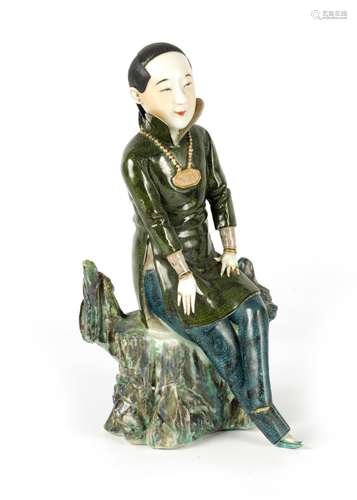 A CHINESE REPUBLIC POLYCHROME PORCELAIN FIGURE