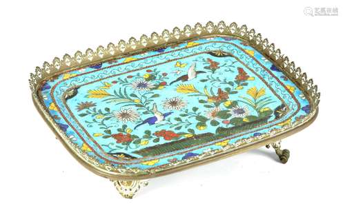 AN 19TH CENTURY CHINESE CLOISONNE ORMOLU MOUNTED TRAY