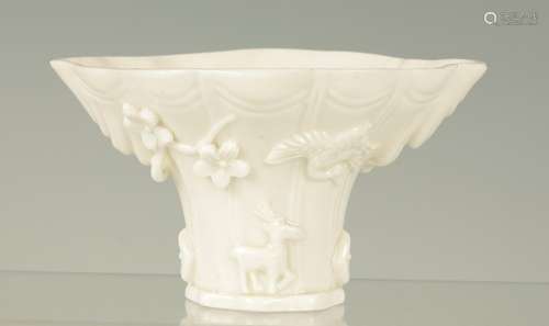 AN 18TH CENTURY CHINESE BLANC DE CHINE LIBATION CUP