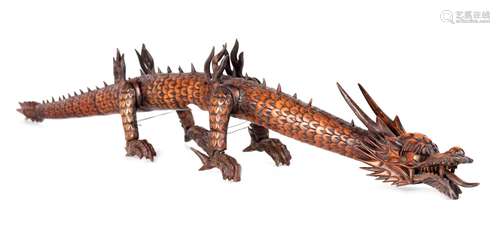 A JAPANESE MEIJI PERIOD ARTICULATED WOOD DRAGON