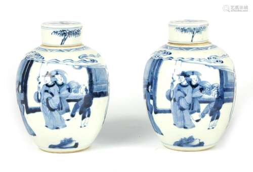 A PAIR 19TH CENTURY CHINESE BLUE AND WHITE LIDDED GINGER JAR...