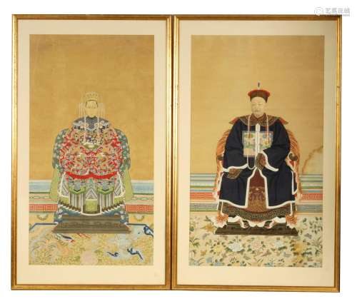 A PAIR OF 19TH CENTURY CHINESE QING DYNASTY ANCESTRAL FULL L...