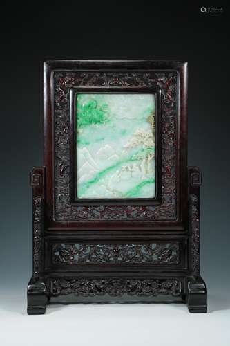 Qing Dynasty - Mahogany Emerald and Auspicious Beast Arhat P...