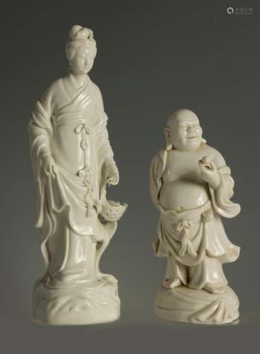 TWO 19TH CENTURY CHINESE BLANC DE CHINE FIGURES