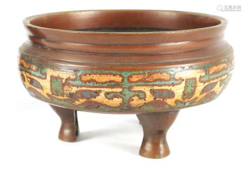 A CHINESE PATINATED BRONZE AND CLOISONNÉ ENAMEL CENSER