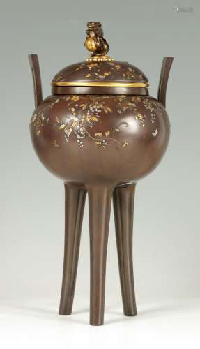 A FINE MEIJI PERIOD JAPANESE PATINATED BRONZE AND MIXED META...