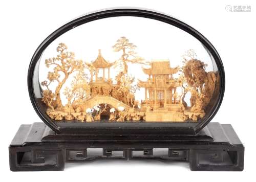 A LARGE MEIJI PERIOD JAPANESE CORK DIORAMA