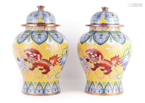 AN IMPRESSIVE PAIR OF EARLY 20TH CENTURY CHINESE CLOISONNE J...