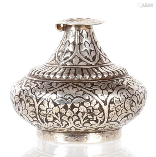 A 19TH CENTURY ISLAMIC SILVER ROSEWATER BOTTLE