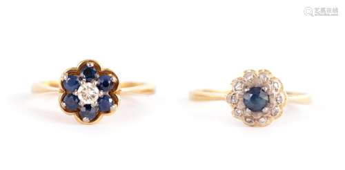 TWO LADIES 18CT GOLD DIAMOND AND SAPPHIRE RINGS