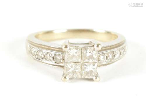 A LADIES 18CT WHITE GOLD PRINCESS CUT CLUSTER DIAMOND RING